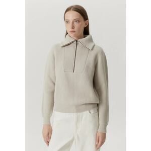 Z Supply Merino Wool Half Zip Sweater Women's Medium Beige Collared Long Sleeves